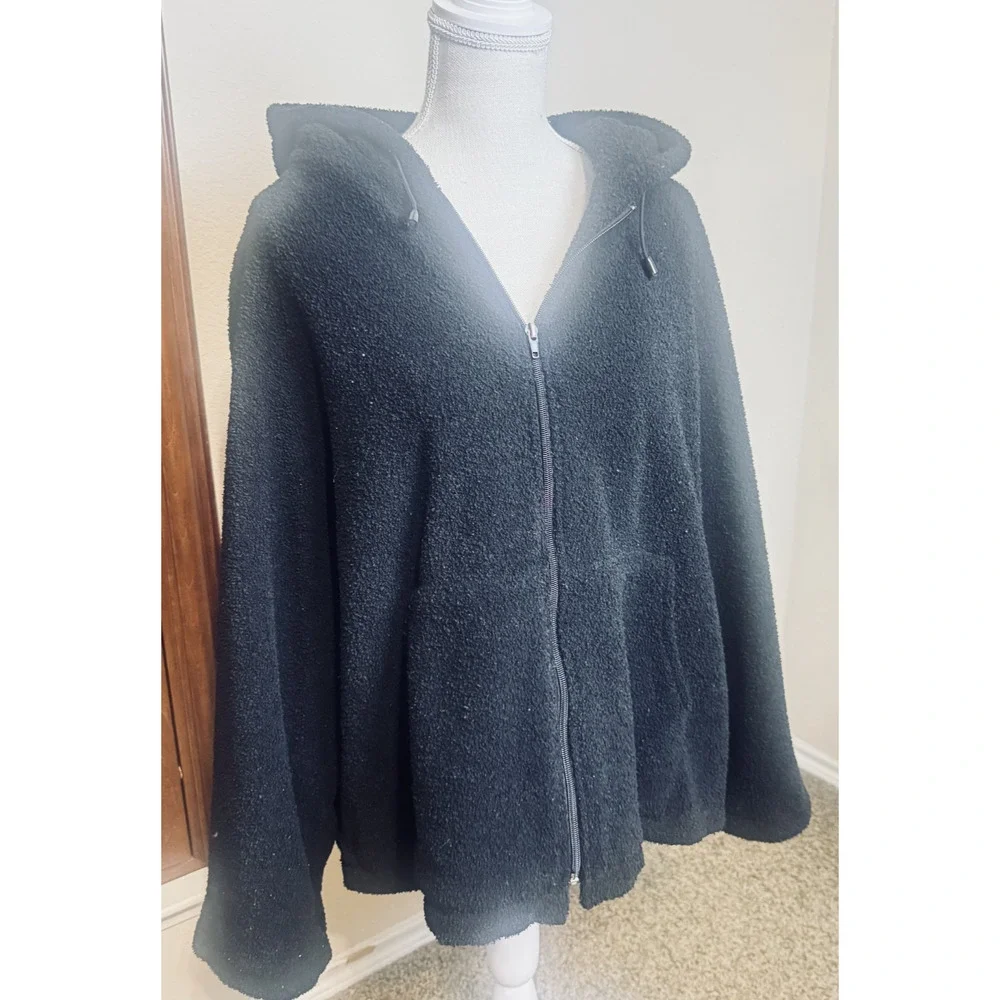 Sandro Sport Black‎ Jacket Full Zip Hoodie Teddy Fleece Sherpa Mens Unisex sz XL